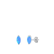 Load image into Gallery viewer, Sterling Silver Rhodium Plated Marquise Blue Lab Opal Earrings