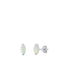 Load image into Gallery viewer, Sterling Silver Rhodium Plated Marquise White Lab Opal Earrings