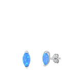 Sterling Silver Rhodium Plated Blue Lab Opal Earrings-8.7mm