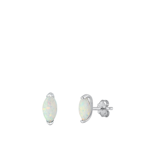 Sterling Silver Rhodium Plated White Lab Opal Earrings-8.7mm