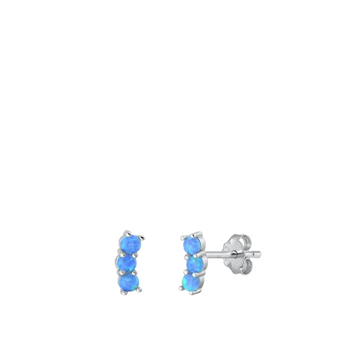 Sterling Silver Rhodium Plated Blue Lab Opal Earrings-7mm