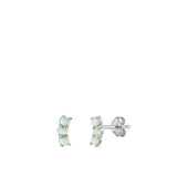 Sterling Silver Rhodium Plated White Lab Opal Earrings-7mm