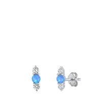 Load image into Gallery viewer, Sterling Silver Rhodium Plated Blue Lab Opal Earrings-9mm