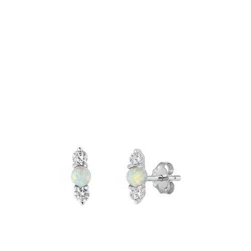 Sterling Silver Rhodium Plated White Lab Opal Earrings-9mm