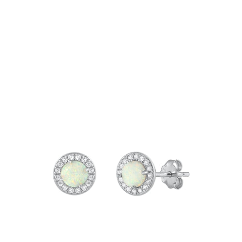 Sterling Silver Rhodium Plated White Lab Opal Earrings-8.2mm