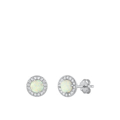 Sterling Silver Rhodium Plated White Lab Opal Earrings-8.2mm