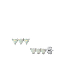 Load image into Gallery viewer, Sterling Silver Rhodium Plated Triple Triangle White Lab Opal Earrings