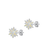 Sterling Silver Rhodium Plated Star Clear CZ And White Lab Opal Earrings
