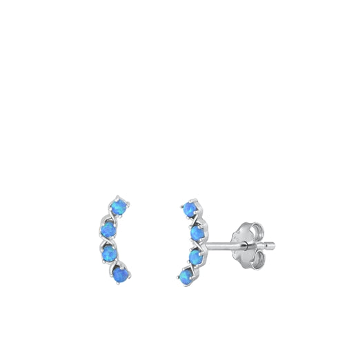 Sterling Silver Rhodium Plated Blue Lab Opal Earrings-11.6mm