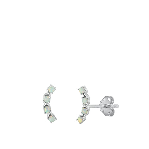 Sterling Silver Rhodium Plated White Lab Opal Earrings-11.6mm