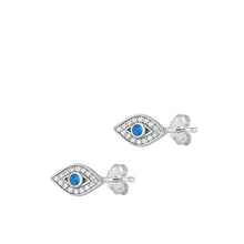 Load image into Gallery viewer, Sterling Silver Rhodium Plated Eye Clear CZ And Blue Lab Opal Earrings