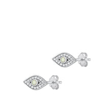 Load image into Gallery viewer, Sterling Silver Rhodium Plated Eye Clear CZ And White Lab Opal Earrings