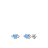 Sterling Silver Rhodium Plated Eye Blue Lab Opal Earrings