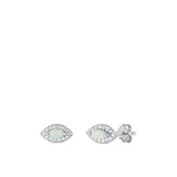 Sterling Silver Rhodium Plated Eye White Lab Opal Earrings