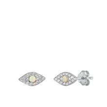 Load image into Gallery viewer, Sterling Silver Rhodium Plated Eye White Lab Opal and Clear CZ Earrings-6.6mm