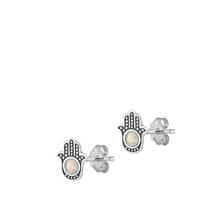 Load image into Gallery viewer, Sterling Silver Oxidized Hamsa Moonstone Earrings Face Height-9.1mm