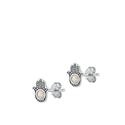 Sterling Silver Oxidized Hamsa Moonstone Earrings Face Height-9.1mm