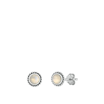 Sterling Silver Oxidized Circle Moonstone Earrings Face Height-6.4mm