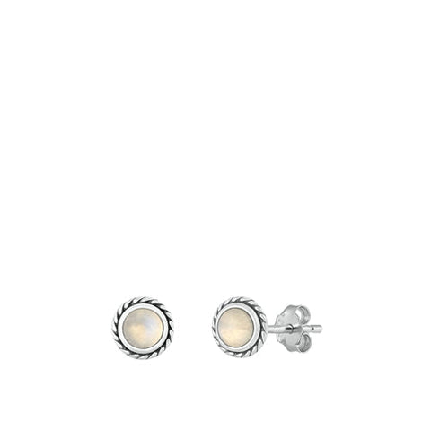 Sterling Silver Oxidized Circle Moonstone Earrings Face Height-6.4mm