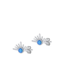 Load image into Gallery viewer, Sterling Silver Rhodium Plated Sunset Blue Lab Opal Earrings