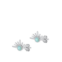 Load image into Gallery viewer, Sterling Silver Oxidized Sunset Genuine Larimar Stone Earrings Face Height-7.5mm