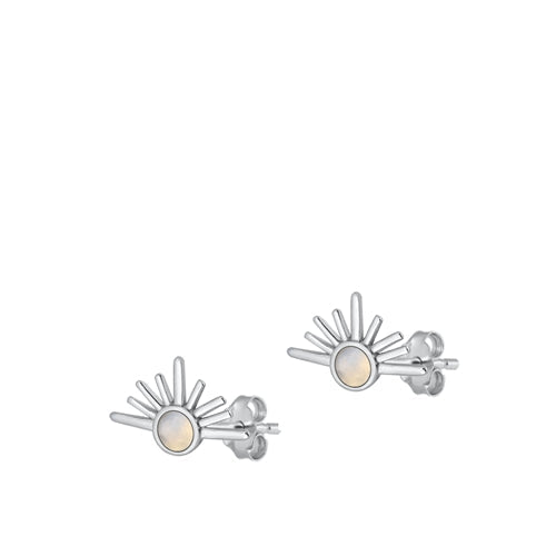 Sterling Silver Oxidized Sunset Moon Stone Earrings Face Height-7.5mm
