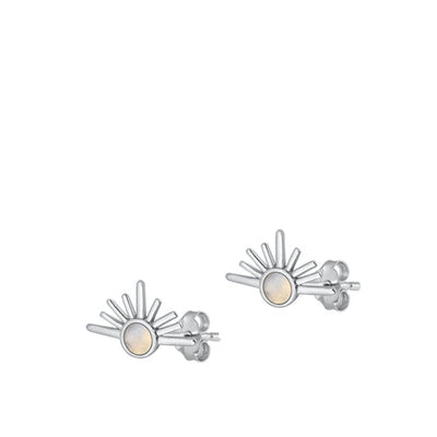 Sterling Silver Oxidized Sunset Moon Stone Earrings Face Height-7.5mm