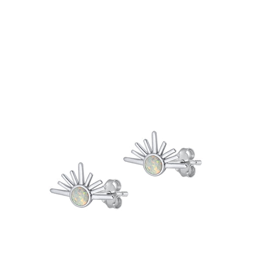 Sterling Silver Rhodium Plated Sunset White Lab Opal Earrings