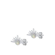 Load image into Gallery viewer, Sterling Silver Rhodium Plated Sunset White Lab Opal Earrings