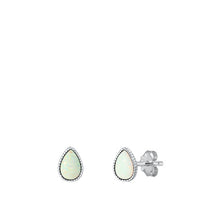 Load image into Gallery viewer, Sterling Silver Rhodium Plated Teardrop White Lab Opal Earrings