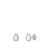 Sterling Silver Rhodium Plated Teardrop White Lab Opal Earrings