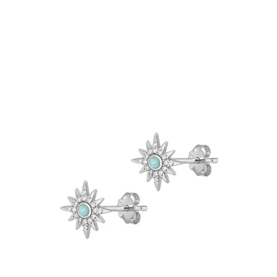 Sterling Silver Oxidized Star Genuine Larimar Stone Earrings Face Height-10.7mm