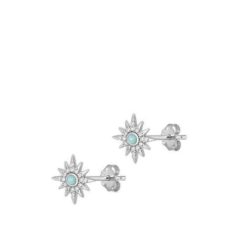 Sterling Silver Oxidized Star Genuine Larimar Stone Earrings Face Height-10.7mm