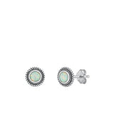 Sterling Silver Oxidized White Lab Opal Earrings