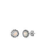 Sterling Silver Oxidized Moonstone Round Earrings Face Height-7.3mm