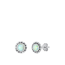 Load image into Gallery viewer, Sterling Silver Oxidized White Lab Opal Earrings-7.2mm