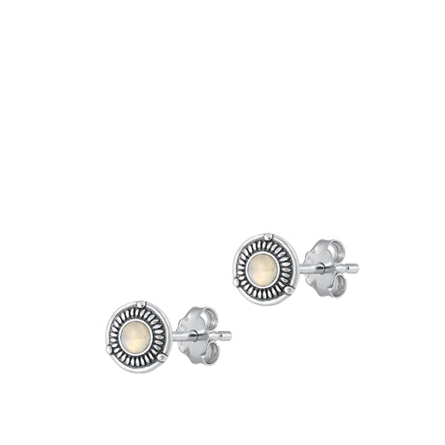 Sterling Silver Oxidized Round Moonstone Earrings Face Height-7.7mm