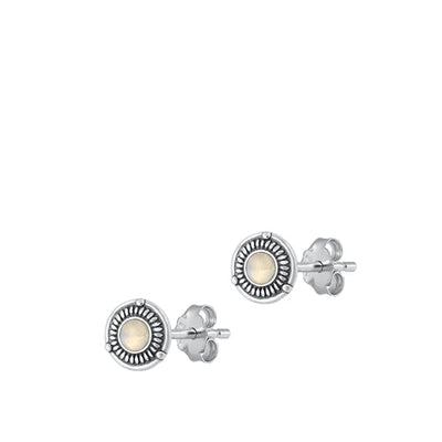 Sterling Silver Oxidized Round Moonstone Earrings Face Height-7.7mm
