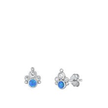 Load image into Gallery viewer, Sterling Silver Rhodium Plated Clear CZ And Blue Lab Opal Earrings
