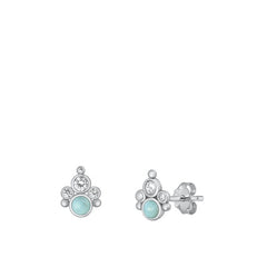 Sterling Silver Oxidized Genuine Larimar Stone Earrings Face Height-8.4mm