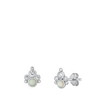 Load image into Gallery viewer, Sterling Silver Rhodium Plated Clear CZ And White Lab Opal Earrings