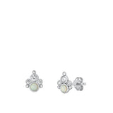 Sterling Silver Rhodium Plated Clear CZ And White Lab Opal Earrings