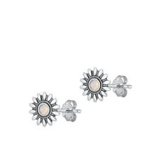 Load image into Gallery viewer, Sterling Silver Oxidized Flower Moonstone Earrings Face Height-8.6mm