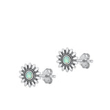 Sterling Silver Oxidized White Lab Opal Earrings-8.3 mm