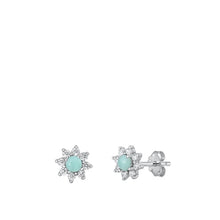 Load image into Gallery viewer, Sterling Silver Rhodium Plated Flower Genuine Larimar Stone Earrings Face Height-7.4mm