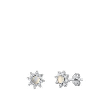 Load image into Gallery viewer, Sterling Silver Rhodium Plated Flower Moonstone Earrings Face Height-7.4mm