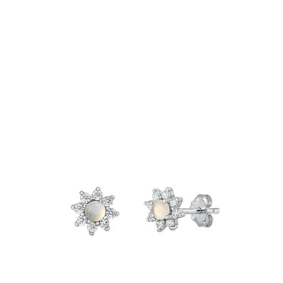 Sterling Silver Rhodium Plated Flower Moonstone Earrings Face Height-7.4mm
