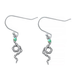 Sterling Silver Oxidized Snake Genuine Turquoise Stone Earrings Face Height-15.9mm