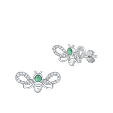 Load image into Gallery viewer, Sterling Silver Rhodium Plated Bee Turquoise And Clear CZ Earrings