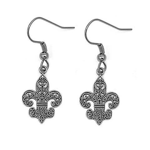 Sterling Silver Oxidized Fleur De Lise Shaped Plain EarringsAnd Earring Height 18 mm